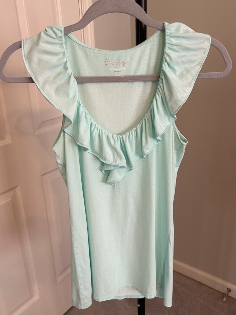 Lilly Pulitzer Top Women’s XS Pastel Teal Ruffle Neckline